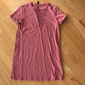 BLUSH LACE UP T-SHIRT DRESS